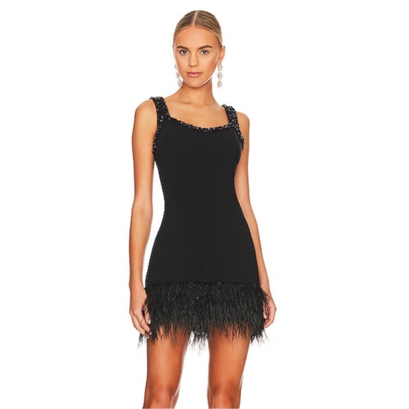 Cinq a Sept Stellah Beaded Feather Mini Dress‎ NWT 10